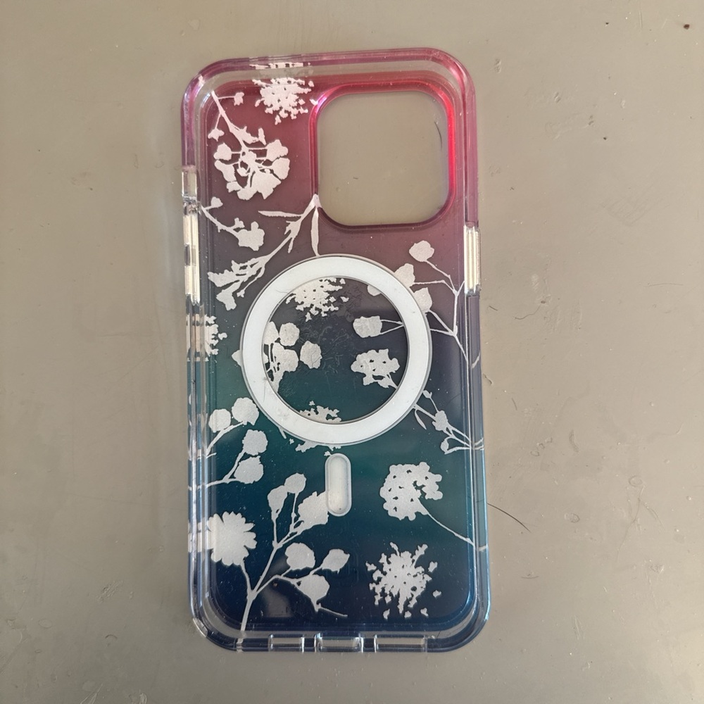 Pink and Blue Ombre Phone Case with Floral Design